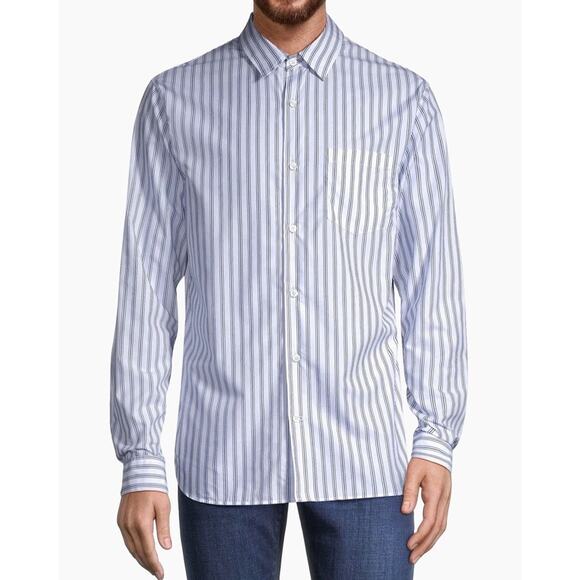 Vince Men's Surf Stripe Button-Front Shirt Optic White Royal Blue Size Small - Picture 3 of 12